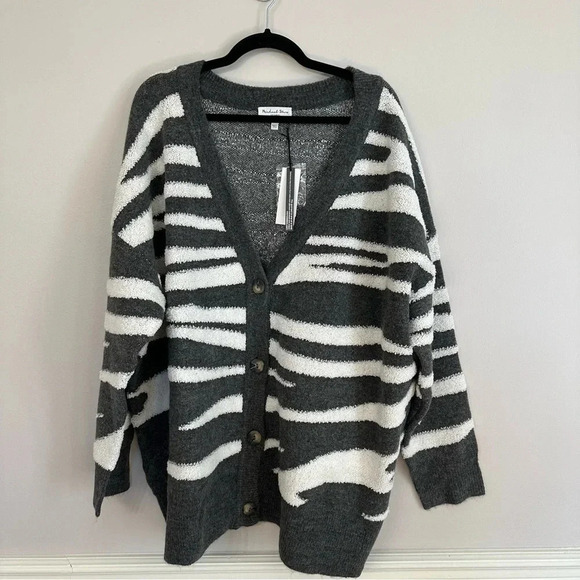 Michael Stars Charcoal Combo Nell Cardigan Long Sleeve Thick Sweater Sz 3X NWT - Picture 2 of 9